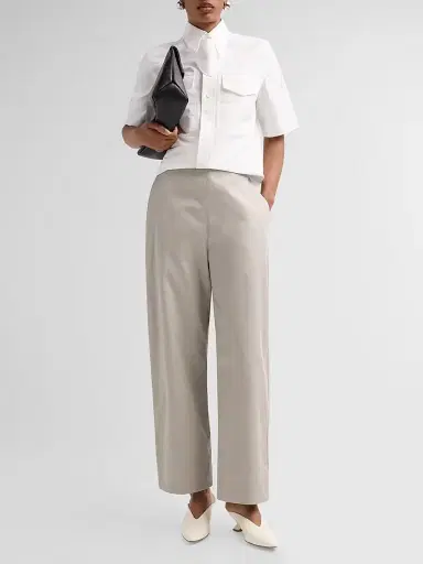Bottega Veneta Women's Compact Cotton Toile Shirt - Chalk - Size 8 | Thumbnail 2