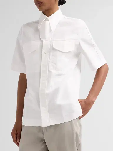 Bottega Veneta Women's Compact Cotton Toile Shirt - Chalk - Size 8 | Thumbnail 4
