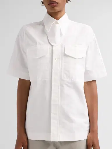 Bottega Veneta Women's Compact Cotton Toile Shirt - Chalk - Size 8 | Thumbnail 5