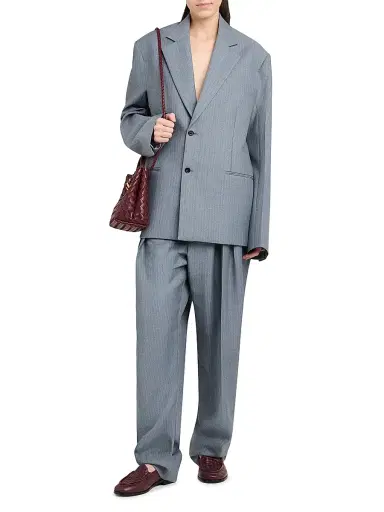Bottega Veneta Women's Striped Wool-Mohair Single-Breasted Jacket - Blue Grey - Size 12 | Thumbnail 2