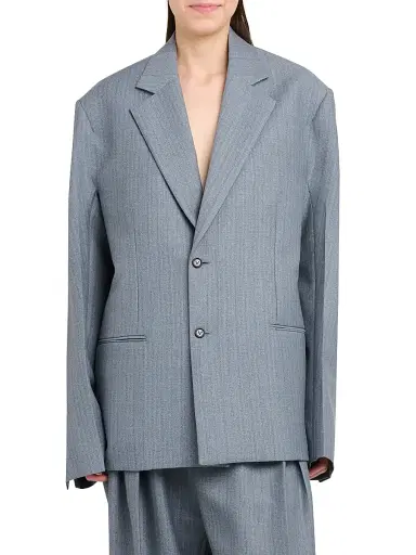 Bottega Veneta Women's Striped Wool-Mohair Single-Breasted Jacket - Blue Grey - Size 12 | Thumbnail 3