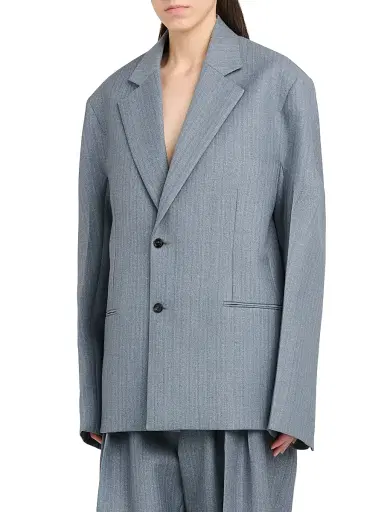 Bottega Veneta Women's Striped Wool-Mohair Single-Breasted Jacket - Blue Grey - Size 12 | Thumbnail 4