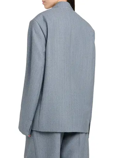 Bottega Veneta Women's Striped Wool-Mohair Single-Breasted Jacket - Blue Grey - Size 12 | Thumbnail 5