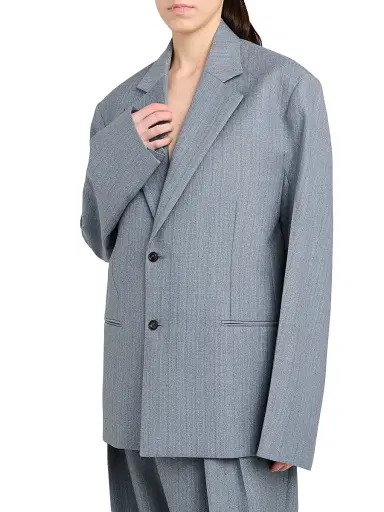 Bottega Veneta Women's Striped Wool-Mohair Single-Breasted Jacket - Blue Grey - Size 12 | Thumbnail 6