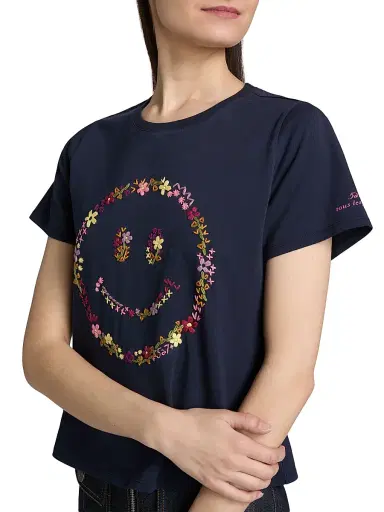 Cinq à Sept Women's Wildflower-Embroidered Cotton Shrunken T-Shirt - Navy Multi | Thumbnail 6 Cinq à Sept Women's Wildflower-Embroidered Cotton Shrunken T-Shirt - Navy Multi | Thumbnail 6