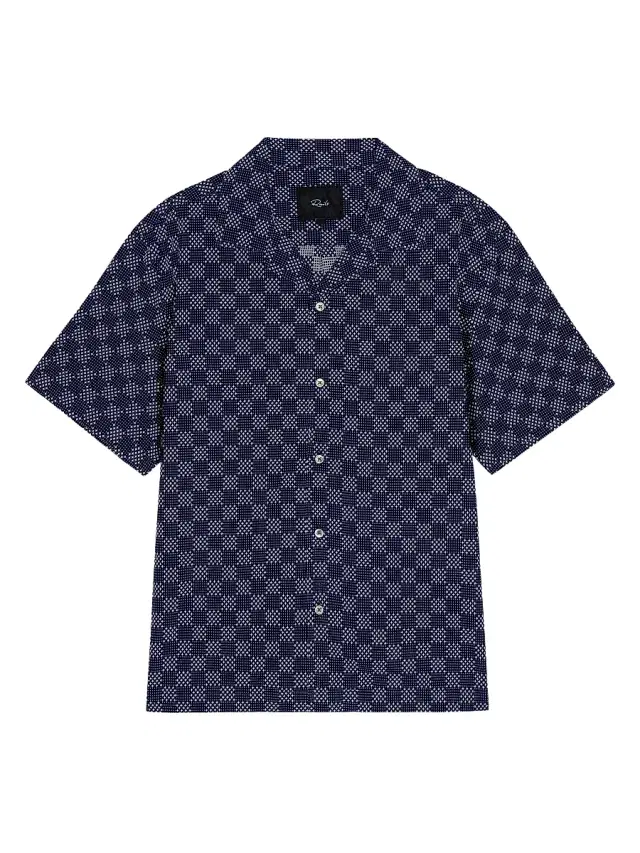 Rails Men's Kin Check Cotton Camp Shirt - Navy Sashiko