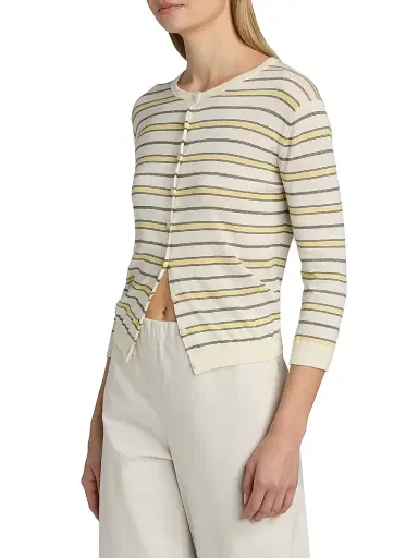 Vince Women's Striped Cotton-Cashmere Cardigan - Dandelion Combo - Size XXS | Thumbnail 4