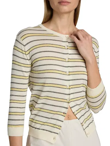 Vince Women's Striped Cotton-Cashmere Cardigan - Dandelion Combo - Size XXS | Thumbnail 6