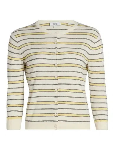 Vince Women's Striped Cotton-Cashmere Cardigan - Dandelion Combo - Size XXS | Thumbnail 1