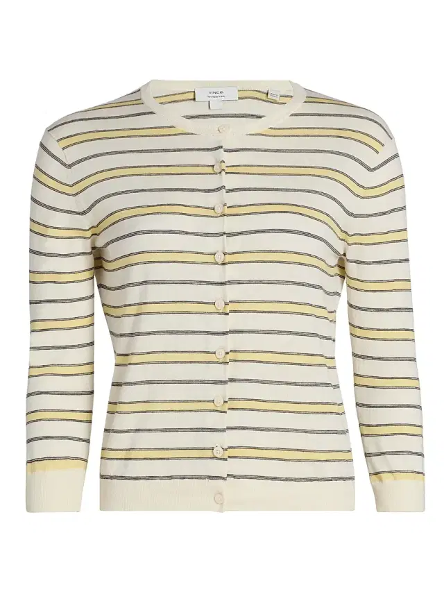 Vince Women's Striped Cotton-Cashmere Cardigan - Dandelion Combo