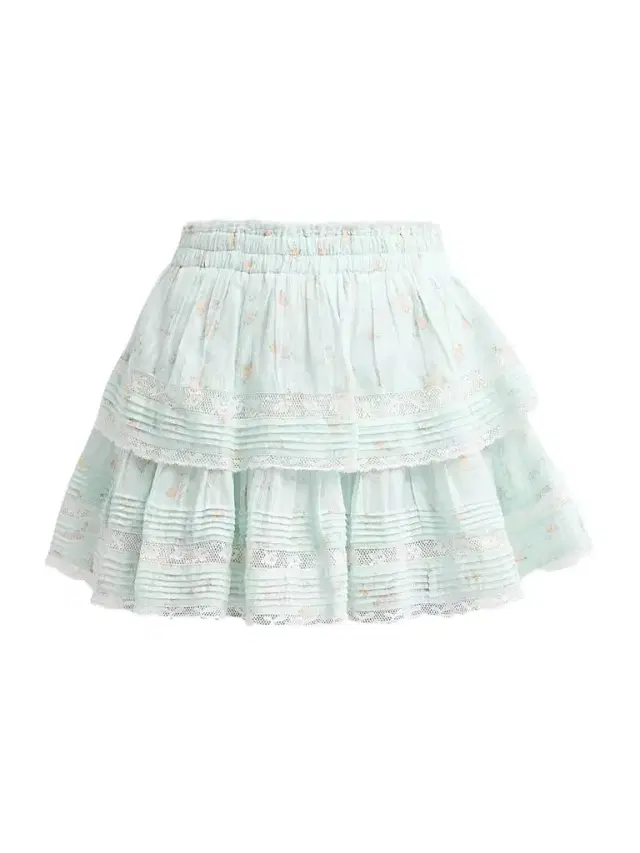 LoveShackFancy Women's Floral Ruffle Mini Skirt - Celadon Drift