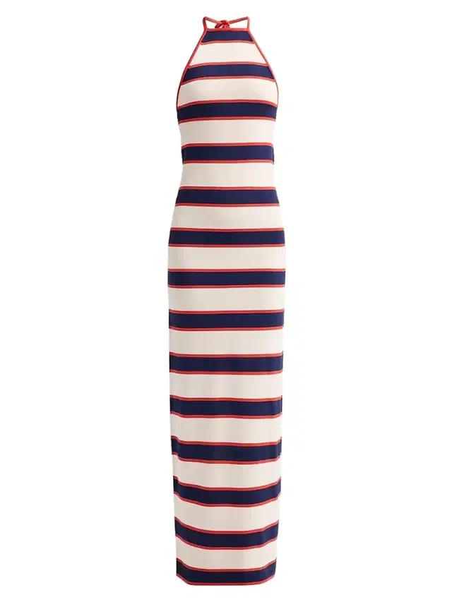 SEROYA Women's Arrabella Striped Halter Maxi Dress - Eggshell Stripe