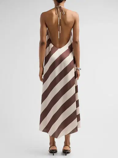 SEROYA Women's Marci Striped Open-Back Midi Dress - Cocoa Almond Stripe - Size XL | Thumbnail 3