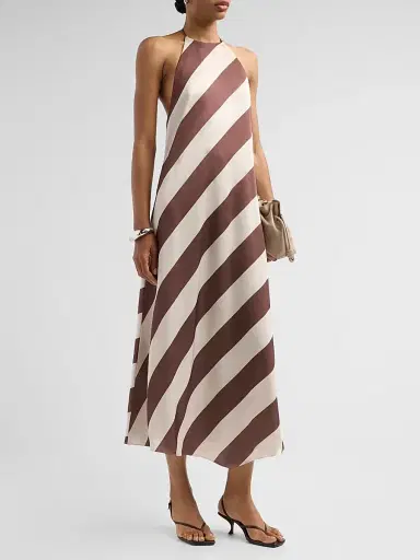 SEROYA Women's Marci Striped Open-Back Midi Dress - Cocoa Almond Stripe - Size XL | Thumbnail 4