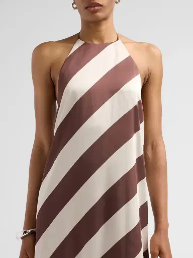 SEROYA Women's Marci Striped Open-Back Midi Dress - Cocoa Almond Stripe - Size XL | Thumbnail 5