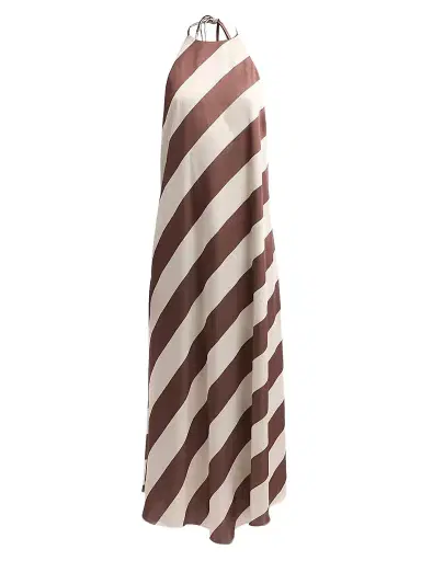 SEROYA Women's Marci Striped Open-Back Midi Dress - Cocoa Almond Stripe - Size XL | Thumbnail 1