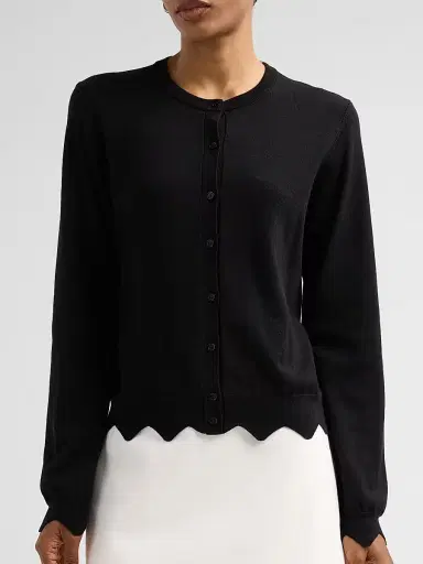 Marc Jacobs Women's Daisy Scalloped Merino Wool-Blend Cardigan - Black - Size XS | Thumbnail 5 Marc Jacobs Women's Daisy Scalloped Merino Wool-Blend Cardigan - Black - Size XS | Thumbnail 5