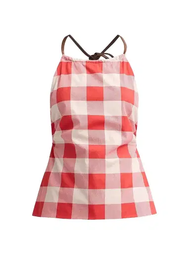 SEROYA Women's Deza Check Halter Top | Thumbnail 1