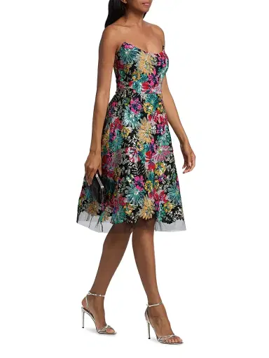 Teri Jon by Rickie Freeman Women's Floral Sequinned Embroidered Tulle Cocktail Dress - Black Multi - Size 18 | Thumbnail 2