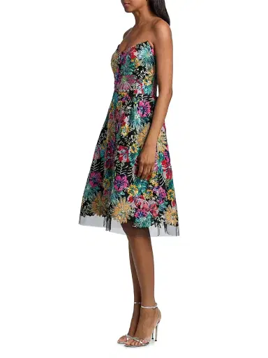 Teri Jon by Rickie Freeman Women's Floral Sequinned Embroidered Tulle Cocktail Dress - Black Multi - Size 18 | Thumbnail 4