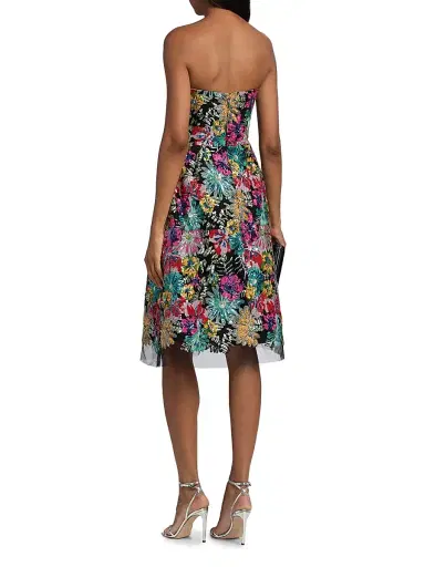 Teri Jon by Rickie Freeman Women's Floral Sequinned Embroidered Tulle Cocktail Dress - Black Multi - Size 18 | Thumbnail 5