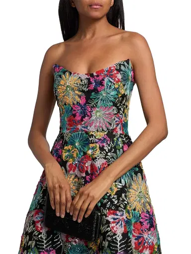 Teri Jon by Rickie Freeman Women's Floral Sequinned Embroidered Tulle Cocktail Dress - Black Multi - Size 18 | Thumbnail 6