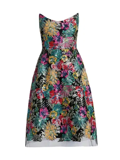 Teri Jon by Rickie Freeman Women's Floral Sequinned Embroidered Tulle Cocktail Dress - Black Multi - Size 18 | Thumbnail 1