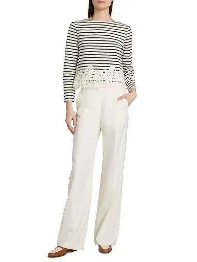 Veronica Beard Women's Hovey Striped Lace-Trim Top - Dove Navy Stripe | Thumbnail 2