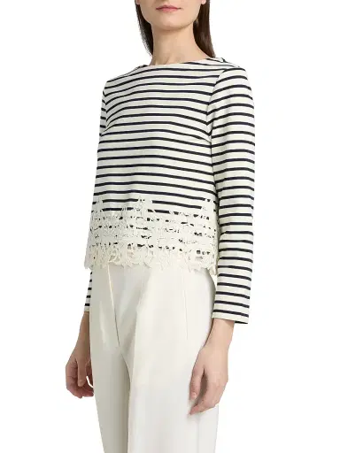 Veronica Beard Women's Hovey Striped Lace-Trim Top - Dove Navy Stripe | Thumbnail 4