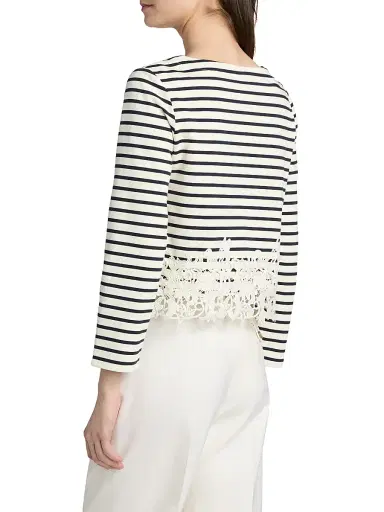Veronica Beard Women's Hovey Striped Lace-Trim Top - Dove Navy Stripe | Thumbnail 5
