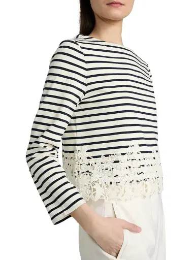 Veronica Beard Women's Hovey Striped Lace-Trim Top - Dove Navy Stripe | Thumbnail 6