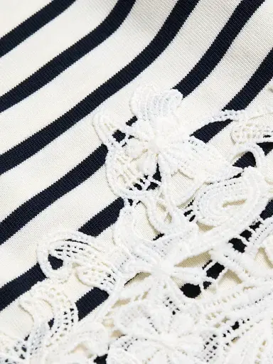 Veronica Beard Women's Hovey Striped Lace-Trim Top - Dove Navy Stripe | Thumbnail 7
