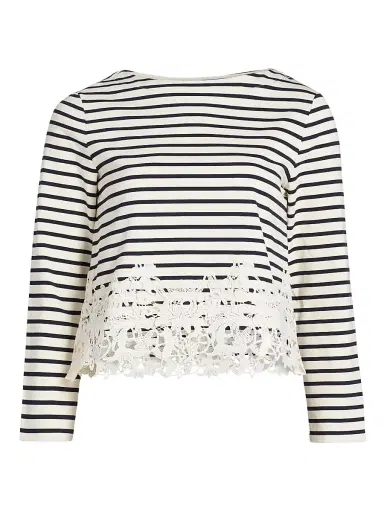 Veronica Beard Women's Hovey Striped Lace-Trim Top - Dove Navy Stripe | Thumbnail 1