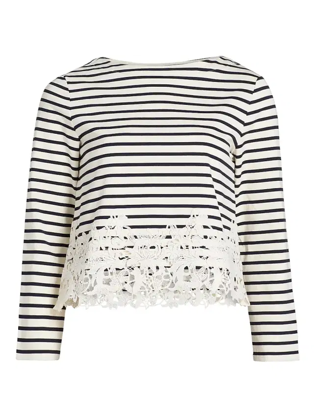 Veronica Beard Women's Hovey Striped Lace-Trim Top - Dove Navy Stripe