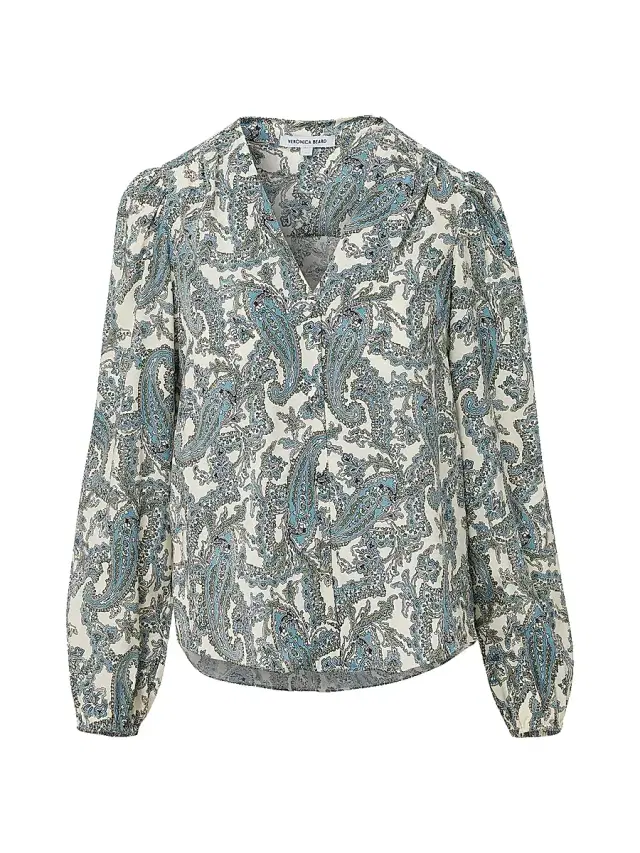 Women's Farah Paisley V-Neck Blouse - Ecru Multi