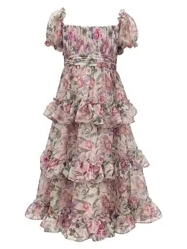Mac Duggal Little Girl's & Girl's Floral Ruffle Tiered Midi-Dress - Pinkfloral - Size 14 | Thumbnail 1