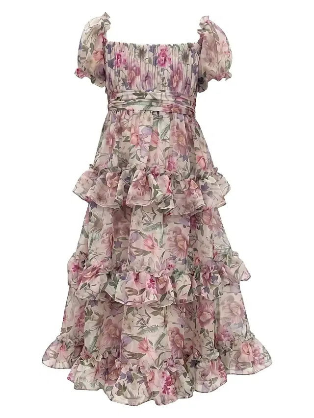Mac Duggal Little Girl's & Girl's Floral Ruffle Tiered Midi-Dress - Pinkfloral