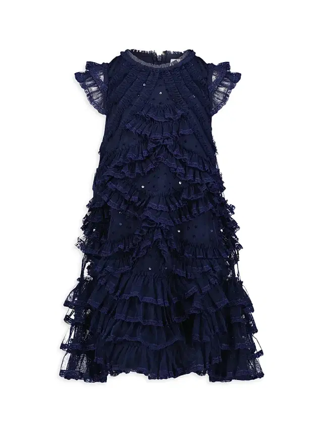 Mac Duggal Little Girl's & Girl's Sequin Ruffled Dress - Navy