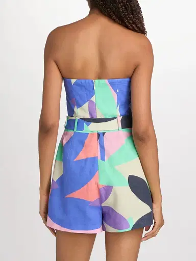 Ramy Brook Women's Isobel Abstract Linen-Cotton Strapless Romper - Palm Linen - Size 12 | Thumbnail 5