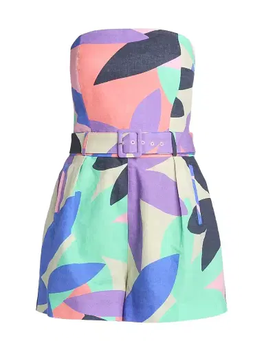 Ramy Brook Women's Isobel Abstract Linen-Cotton Strapless Romper - Palm Linen - Size 12 | Thumbnail 1