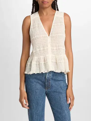 Ramy Brook Women's Elise Sequined Smocked Top - Bone Chiffon - Size XXL | Thumbnail 3