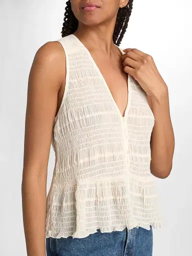 Ramy Brook Women's Elise Sequined Smocked Top - Bone Chiffon - Size XXL | Thumbnail 6