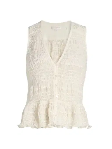 Ramy Brook Women's Elise Sequined Smocked Top - Bone Chiffon - Size XXL | Thumbnail 1