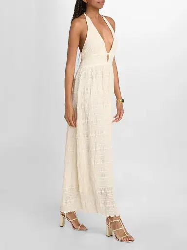 Ramy Brook Women's Hazel Halterneck Embellished Maxi Dress - Bone Chiffon - Size 12 | Thumbnail 2