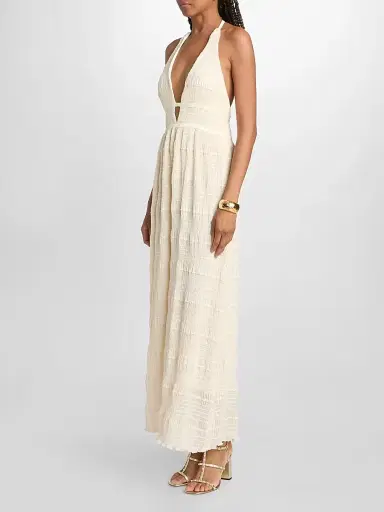 Ramy Brook Women's Hazel Halterneck Embellished Maxi Dress - Bone Chiffon - Size 12 | Thumbnail 4