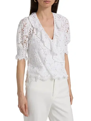 Generation Love Women's Lulu Lace Cascade Blouse - White - Size Large | Thumbnail 4