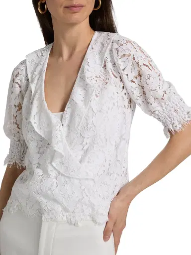 Generation Love Women's Lulu Lace Cascade Blouse - White - Size Large | Thumbnail 6