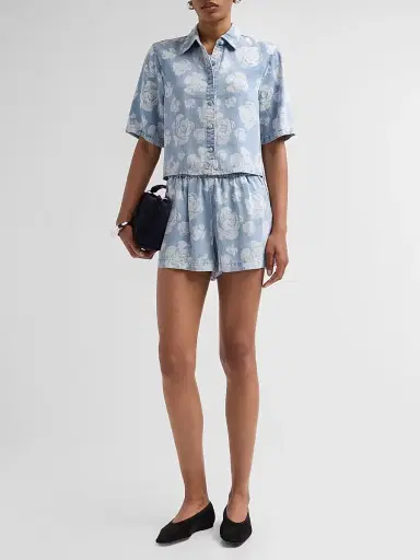 Generation Love Women's Heidi Floral Crop Denim Shirt - Floral Light Blue - Size Large | Thumbnail 2 Generation Love Women's Heidi Floral Crop Denim Shirt - Floral Light Blue - Size Large | Thumbnail 2