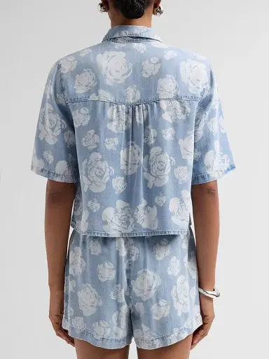 Generation Love Women's Heidi Floral Crop Denim Shirt - Floral Light Blue - Size Large | Thumbnail 3 Generation Love Women's Heidi Floral Crop Denim Shirt - Floral Light Blue - Size Large | Thumbnail 3