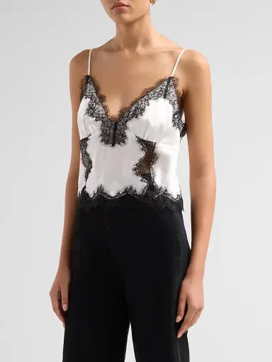 L'Agence Women's Kimber Lace-Detail Camisole - White Black - Size Large | Thumbnail 4 L'Agence Women's Kimber Lace-Detail Camisole - White Black - Size Large | Thumbnail 4